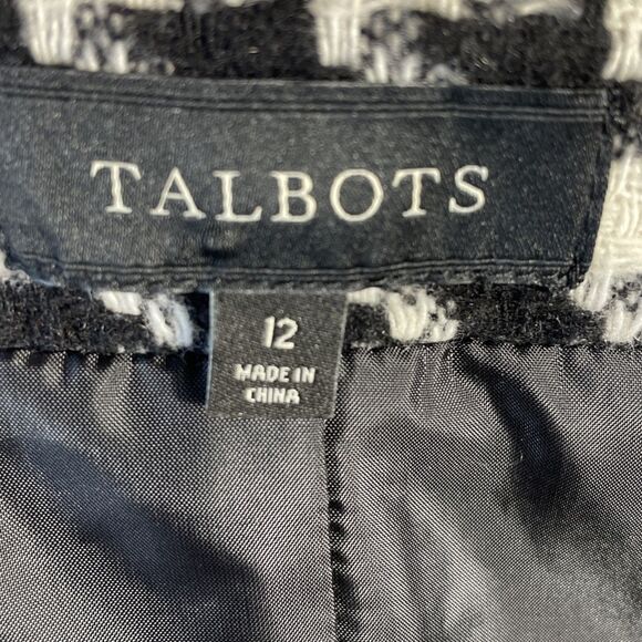 Talbots Black White Color Block Houndstooth Wool Blazer Jacket Size 12 Lawyer - Picture 9 of 10